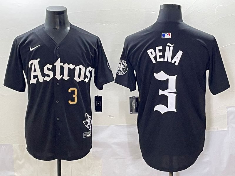 Men 2025 Houston Astros #3 Pena Black Five generations Joint Name Nike MLB Jersey style 12